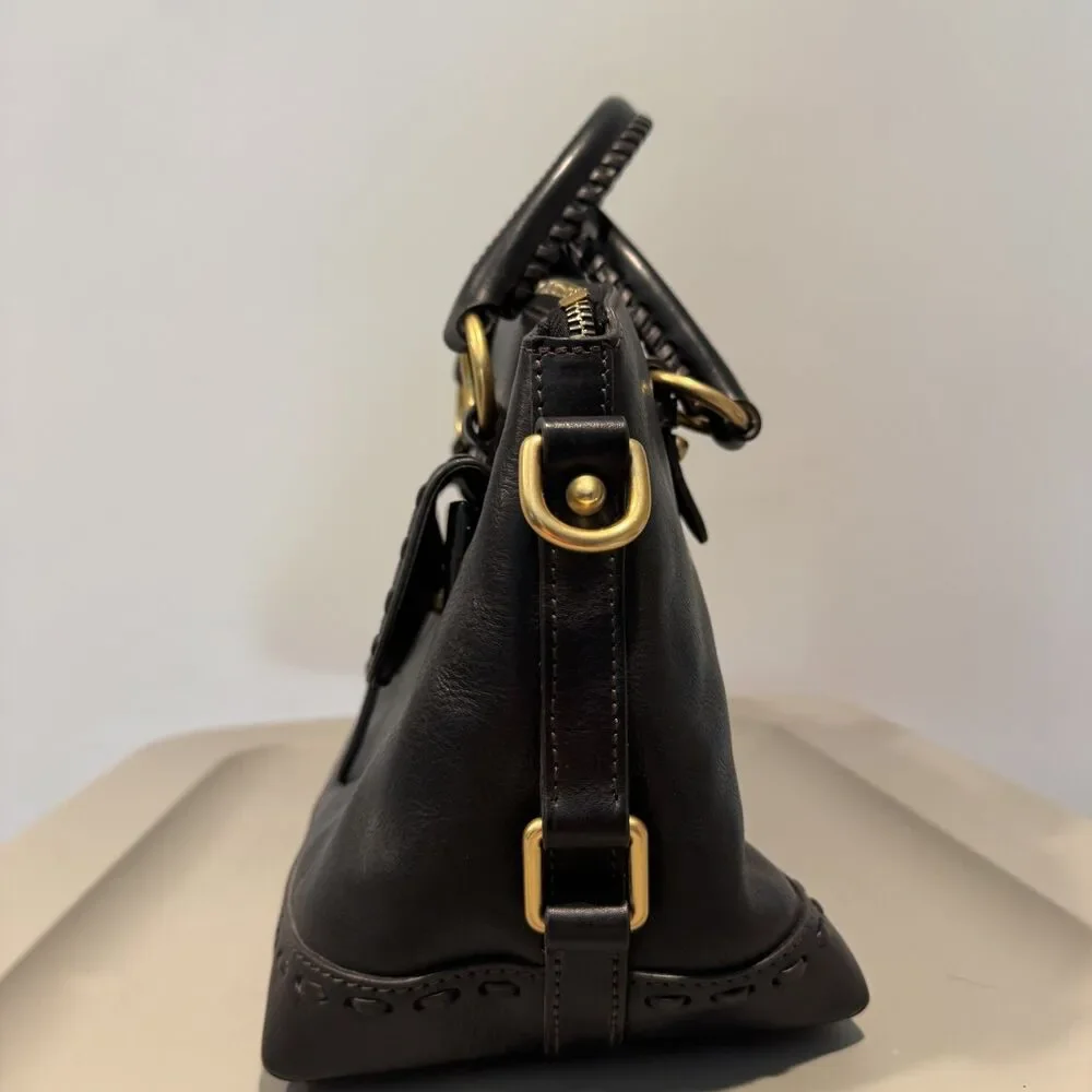 Dooney & Bourke Florentine Satchel Front Pocket Black Leather Handbag Purse